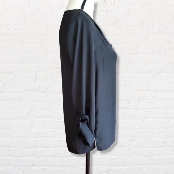 Divided H&M Black Blouse Lightweight Button Up Roll Tab Sleeve Size 2 - Picture 4 of 11